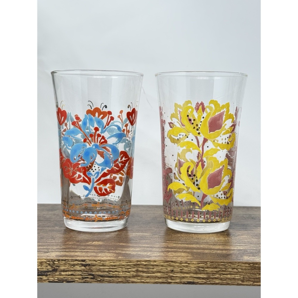 Anthropologie Floral Tumbler 8 oz‎ Drinking Glasses (2)